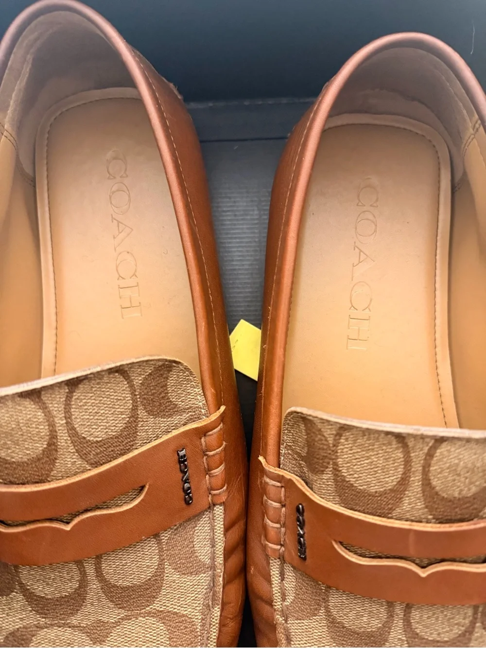 Coach Men's Brown Leather & Signature Canvas Slip-On Loafers